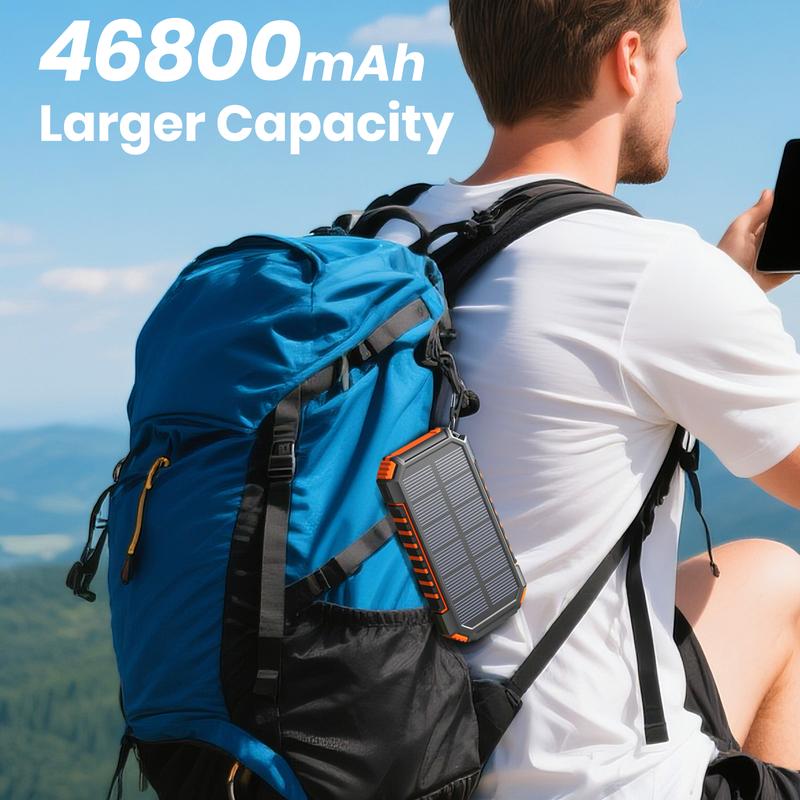 Solar Power Bank, 46800mAh Wireless Battery Bank, 22.5W Fast Charging Portable Charger Built in Cables, PD QC External Battery Pack with USB C for Phone Tablet