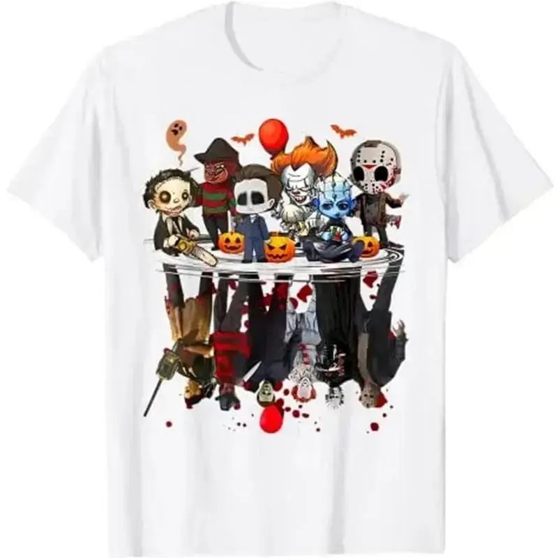 Cotton Soft Breathable Stylish Sports Top - Loose Short-Sleeve Gothic Horror Movie Character Clothes for Kids, Outdoor Halloween Party Matching Tees, Spooky Season Casual Wear
