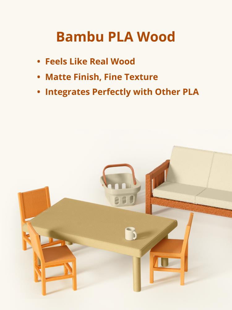 Bambu PLA Wood, 3D Printing Flaments and Materials, NEW Filaments Arrivals! Feels Like Real Wood; Matte Finish, Fine Texture; Integrates Perfectly with Other PLA; Comes with Basic Reusable Spool Bambu PLA Wood, 3D Printing Flaments and Materials, NEW Filaments Arrivals! Feels Like Real Wood; Matte Finish, Fine Texture; Integrates Perfectly with Other PLA; Comes with Basic Reusable Spool