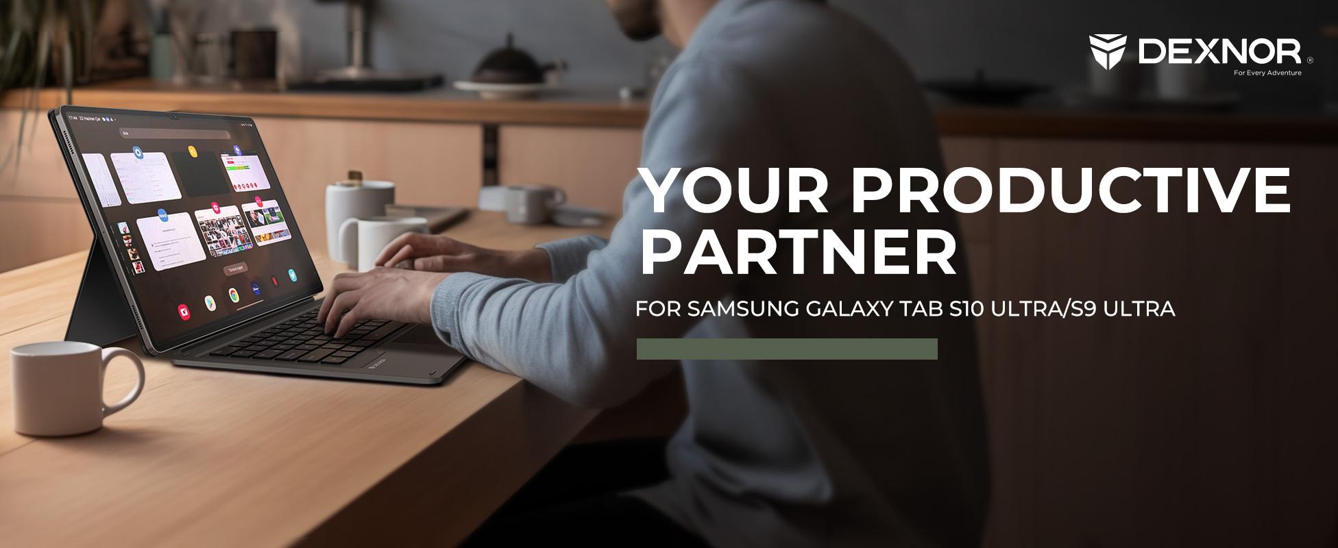 Dexnor Keyboard Case for Samsung Galaxy Tab S10 Ultra/ S9 Ultra - Magnetic Detachable Book Cover Style Keyboard with Multi-Touch Trackpad, Wireless, Backlit, S Pen Holder