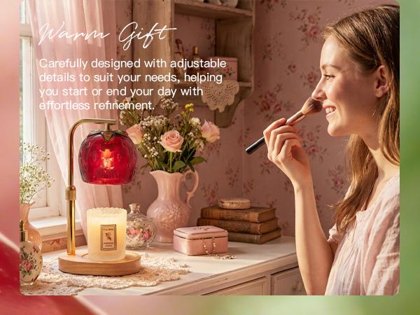 Strawberry Candle Warmer Lamp, with 2 Bulbs, Height Adjustable with Timer, Unique Glass Strawberry Design For Home & Bedroom Decor, Ideal Gift for Birthday/Mother's Day, Girl's Gift, Valentine's Day Gift