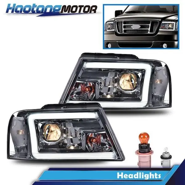 CROSSDESIGN LED DRL Projector Headlamp Assembly - Chrome Smoked Bolt-On Fit Pair Pack, Easy-Install DRL Replacement for 04-08 Ford F150, 06-08 Lincoln Mark LT, Led Headlight Assembly