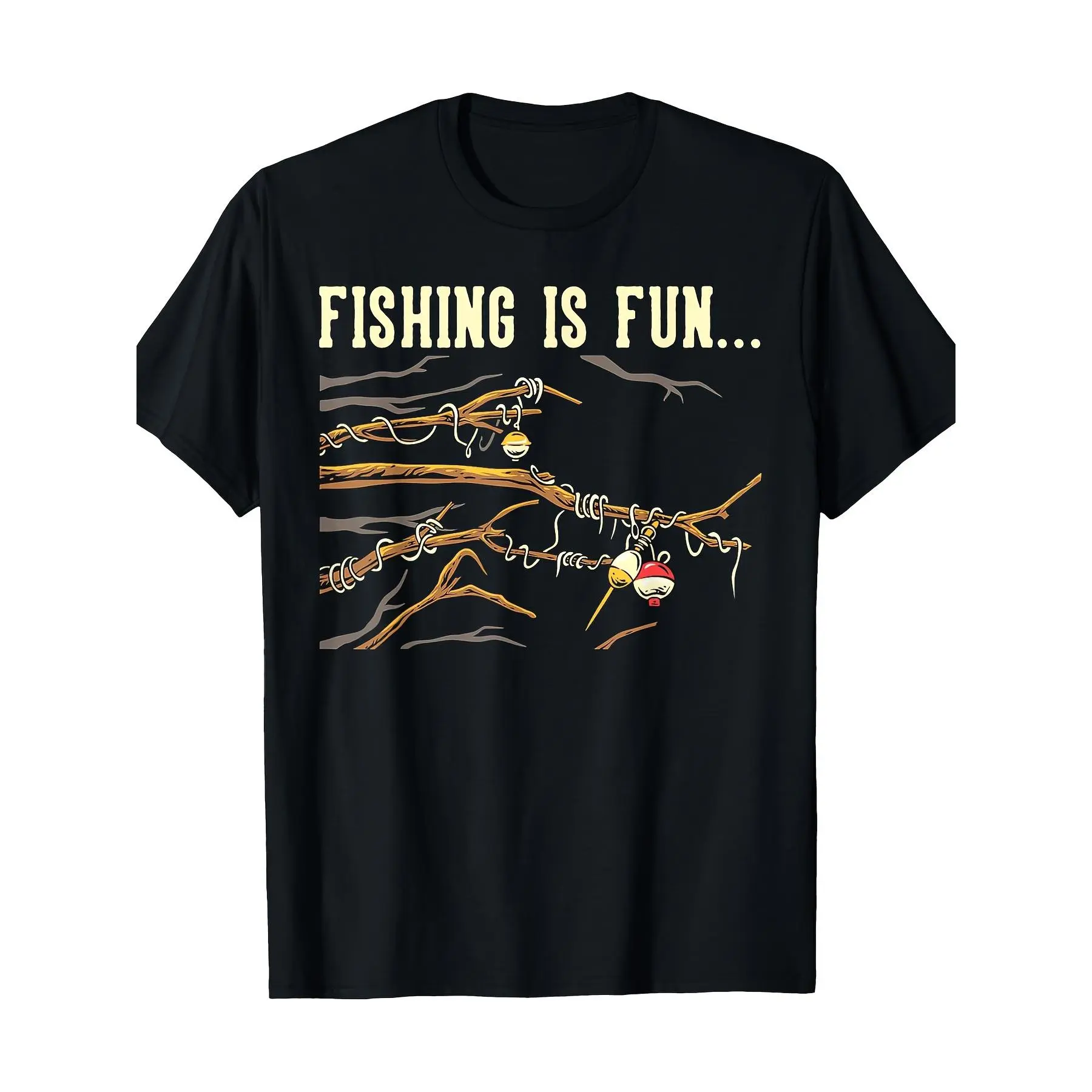 Fishing Is Fun... Bobbers Stuck In Tree T-Shirt, Men's Cotton T-Shirt