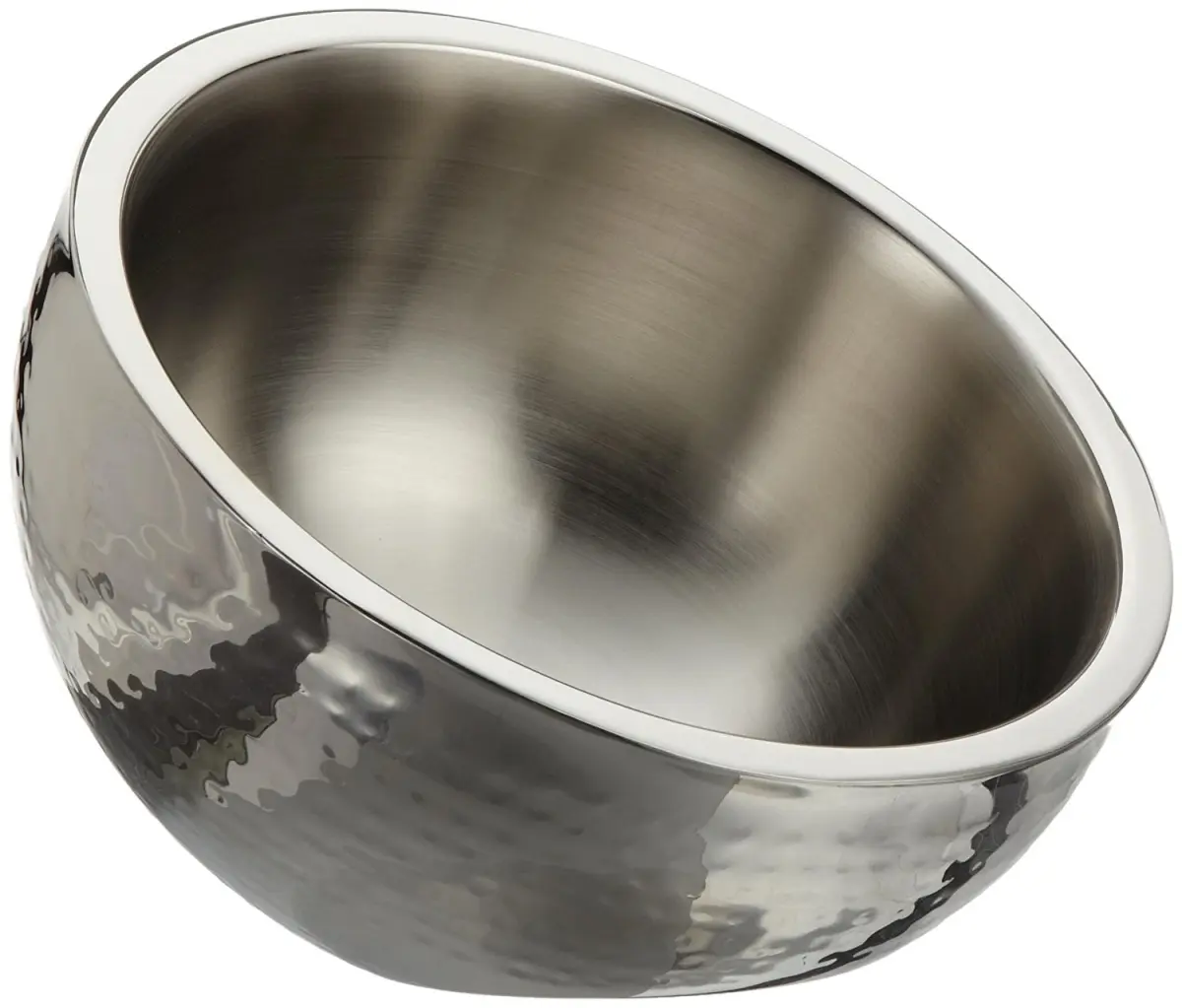 Leeber 72684 Elegance Hammered Stainless Steel Dual Angle Doublewall Serving Bowl - 12 in.
