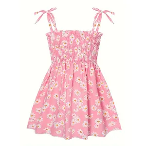 New[Adorable Sundress] Summer Adorable Sundress for Girls |     Daisy Print Beach Princess Dress with Tie-Shoulder Design, Non-Stretch Fabric, Machine Washable