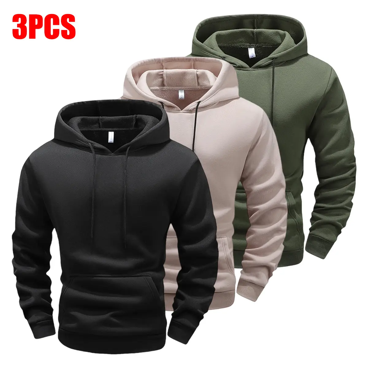 JOGWAVE Men’s 3PCS Slim-Fit Casual Hooded Pullover Sweatshirts - Long Sleeve, Lightweight, Soft, Breathable, Classic, Versatile, Machine Washable, Polyester Clothes, Preppy Plain, College Back to School Wear