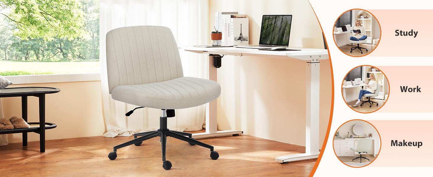 Furnest Furniture Indoor Furniture Chairs Criss Cross Office Chair with Wheels, Wide Armless Home Office Desk Chair with Dual-Purpose Base, Swivel Adjustable Task Vanity Computer Chair