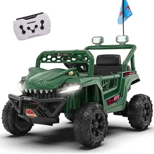 12V Dinosaur Ride On Car for Kids 2-4 Years Old, Toddler Electric UTV with Remote Control, Dual Motor 2WD, 4-Wheel Suspension, Bluetooth Music, Power Display