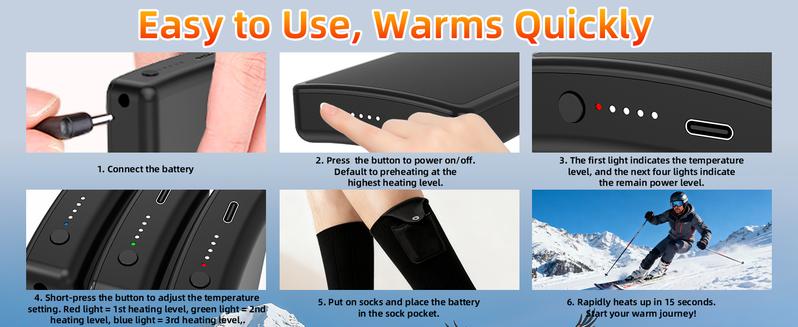 Heated Socks 9000mAh Rechargeable for Men Women, Up to 18H Long-Lasting Warmth, 3 Adjustable Heating Levels, Full Foot Heating, Machine Washable Electric Heated Clothing