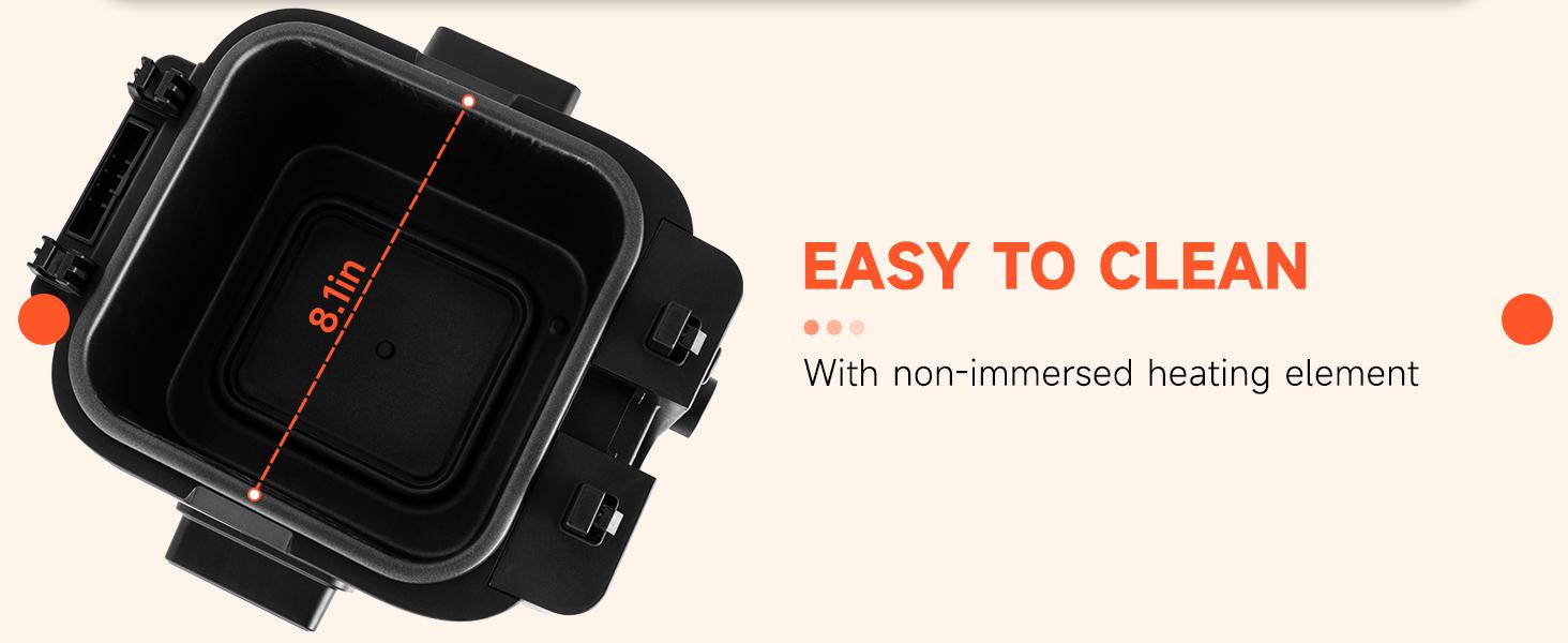 SUSTEAS 2.6 QT Deep Fryer 1500W with Temperature Control, Removable Lid, Non-Stick Inner Pot, and Easy to Clean Design Cooker