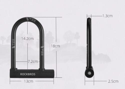 ROCKBROS Bicycle U-lock Steel Carbon Bike Lock Anti Theft w/ 2 keys Black Lock
