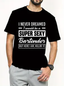 Cotton Playful Charm MenS Casual Crew Neck TShirt Super Sexy Bartender Print Summer Streetwear Personality Sports Spirit Regular Fit Slight Stretch Fabric Short Sleeve Tee Playful Graphic Tee Comfortable Fi