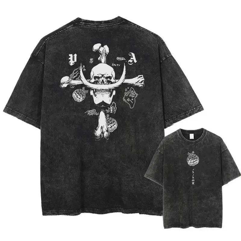 Men's Anime Luffy Graphic T-Shirt, Oversized Heavyweight sm Washed Cotton, Unisex Short Sleeve Streetwear Top, Tshirt, Shortsleeve, Apparel, Ribbed, Soft, Fabric, Round Neck, Prints, Chic, Casual