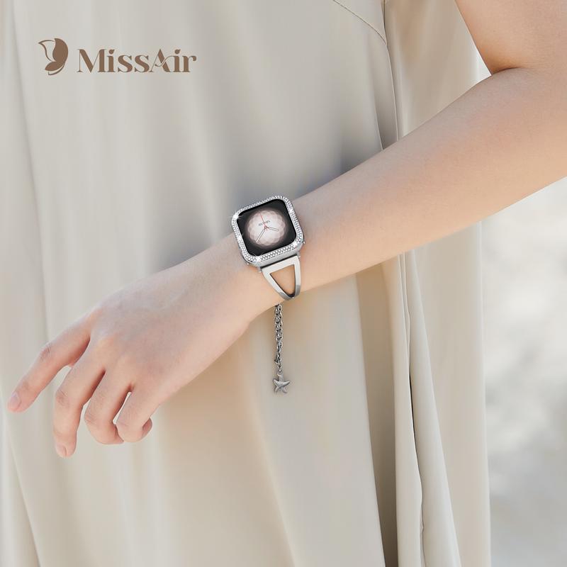 Missair Metal Bling Case for Apple Watch 40mm/44mm/41mm/45mm - Glitter Double Row Crystal Diamond Frame Protective Cover, Stylish Wearable Accessory