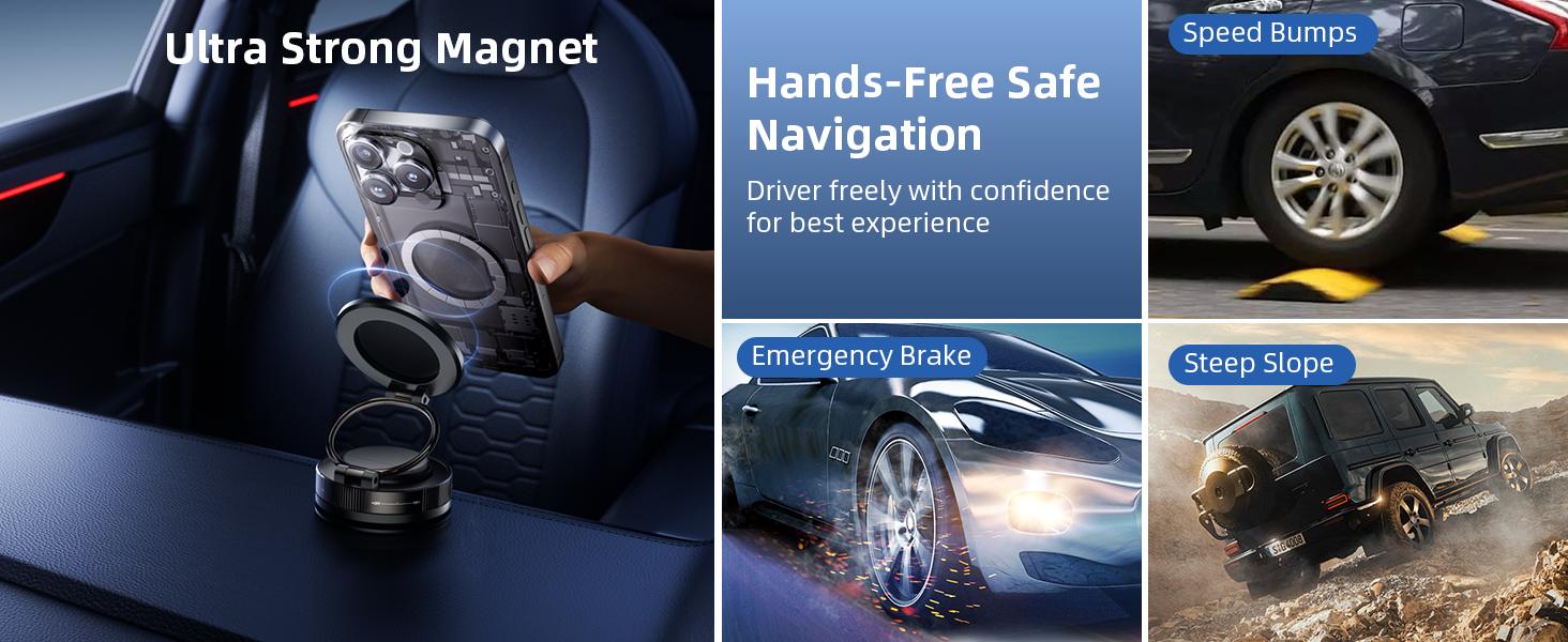 360° Adjustable Vacuum Magnetic Phone Holder, Suction Cup Phone Mount for Magsafe, Portable Cell Phone Holderfor Car,Makeup/Gym/Mirror, Fit for iphone 11 and above