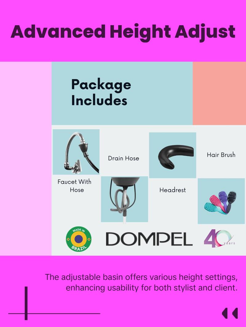 Bundle Wash Unit, Portable Shampoo Sink, Includes Drain Hose and Faucet with Hose, Headrest and Set of 4 Hair Brushes. - Dompel