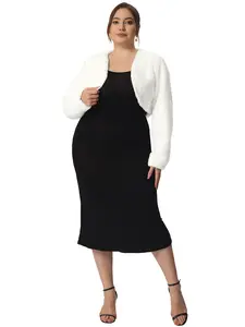 Agnes Orinda Plus Size Wedding Open Front Faux Fur Bolero Crop Jackets