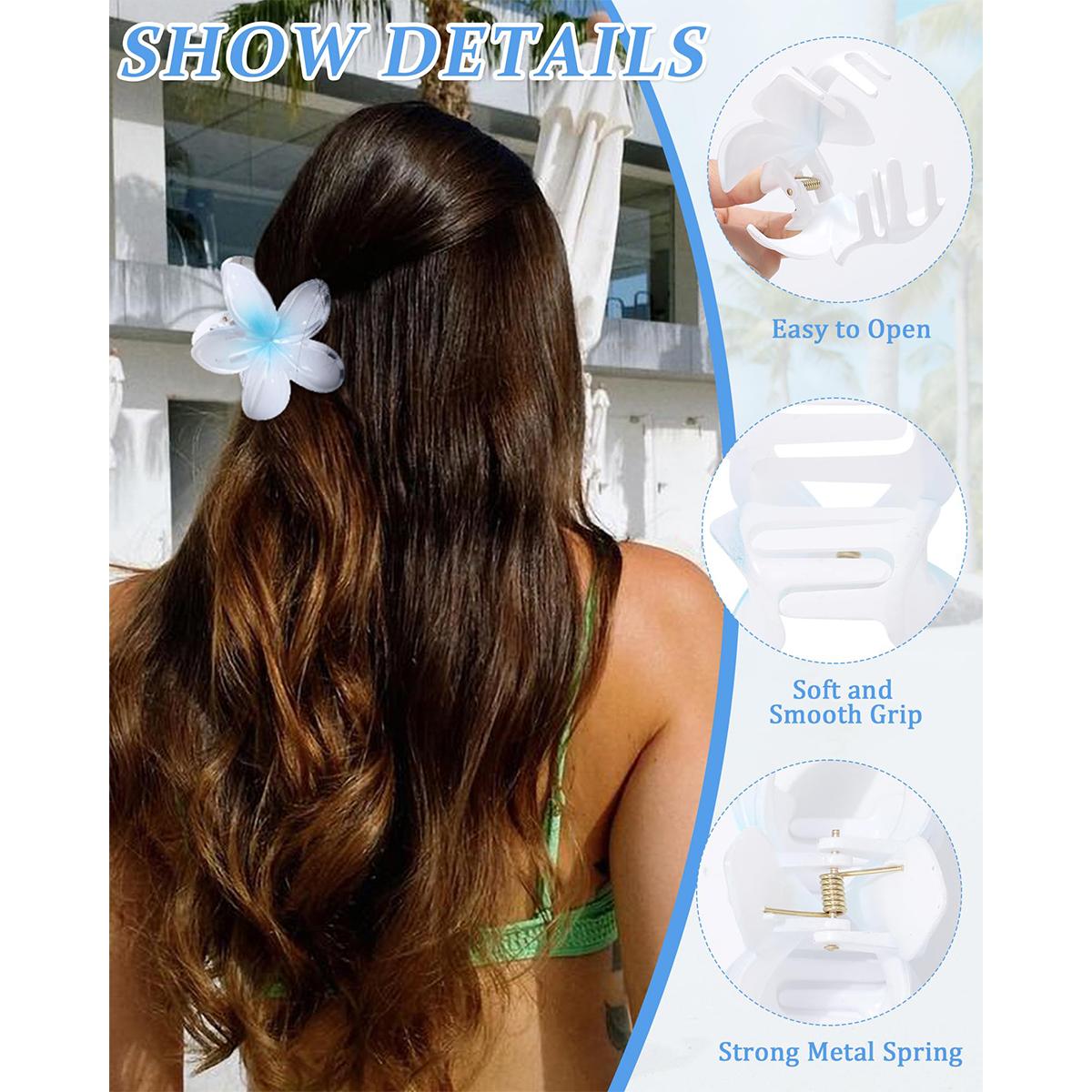 AWAYTR Hawaiian Frangipani Flower Hair Claw Clips for Women Girls 6Pcs/Set Plumeria Hair Clips for Thick Thin Hair Holiday Hair Accessories AWAYTR Hawaiian Frangipani Flower Hair Claw Clips for Women Girls 6Pcs/Set Plumeria Hair Clips for Thick Thin Hair Holiday Hair Accessories