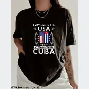 My Story Began In Cuba – American Cuban Flag Printed 100% Cotton Shirt