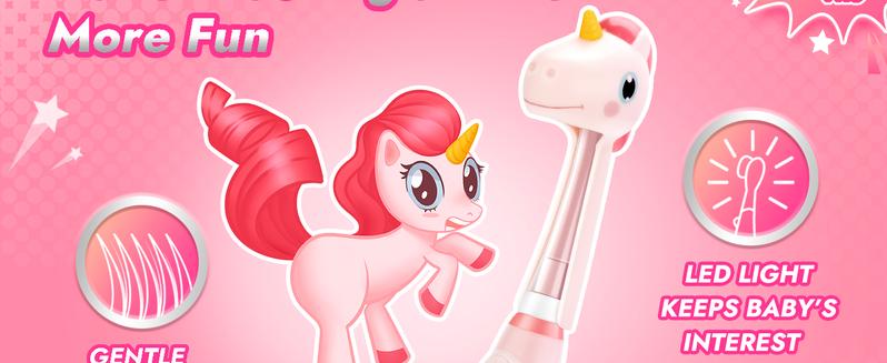 Papablic Doris Toddler Sonic Toothbrush 1-3Y with Smart LED Timer Unicorn Cover 4 Brush Heads Lightweight Electric Oral Hygiene Tool
