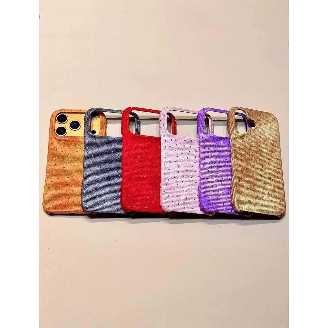Korean-Style Premium Denim Leather Texture All-Over Stars with Rhinestones For iPhone 17 Pro Max For iPhone 16 Phone Case For iPhone 1 HNY49PLFEF