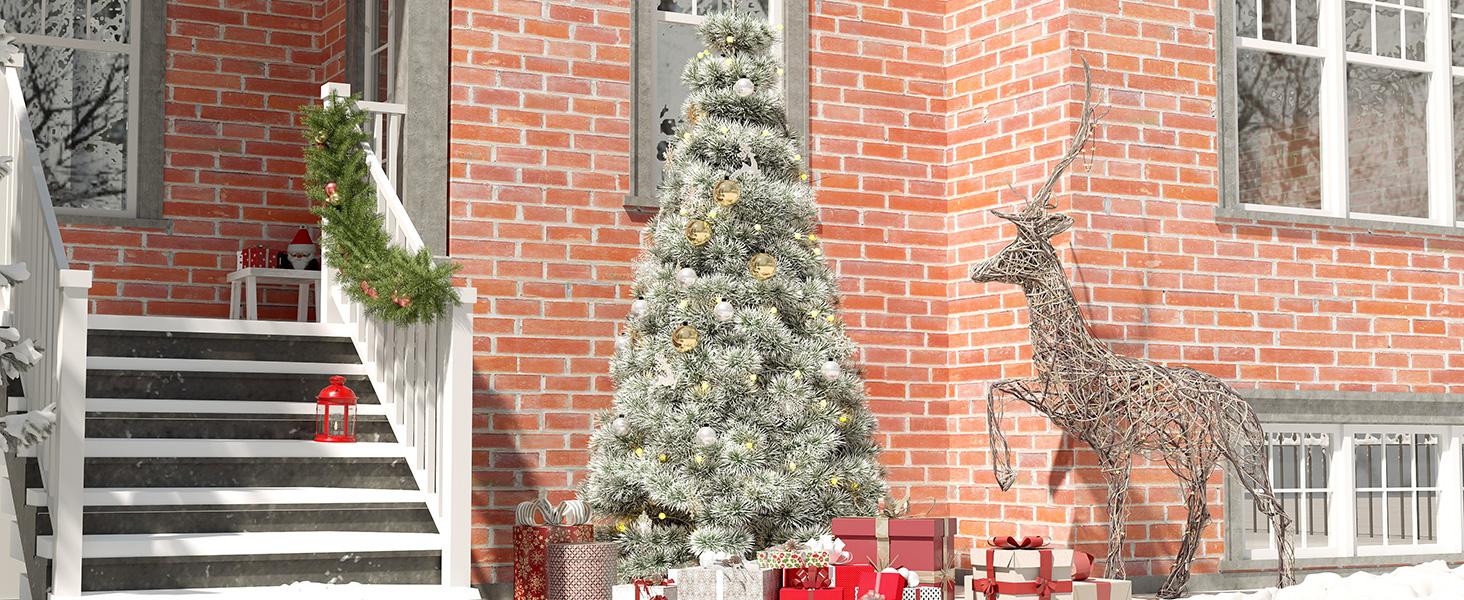 Sweet Furniture Plus Pre-lit Artificial Christmas Tree, Realistic Shape Color, Perfect Home Office Garden Decoration, Fits Indoors Outdoors Sturdy Metal Base