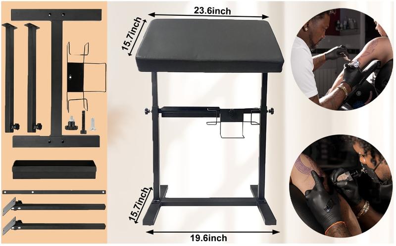Tattoo Armrest Stand - Adjustable Height & Angle Tattoo Arm Rest with Soft Sponge Leather Pad, Rack & Storage Organize Compartment for Studio Salon Use
