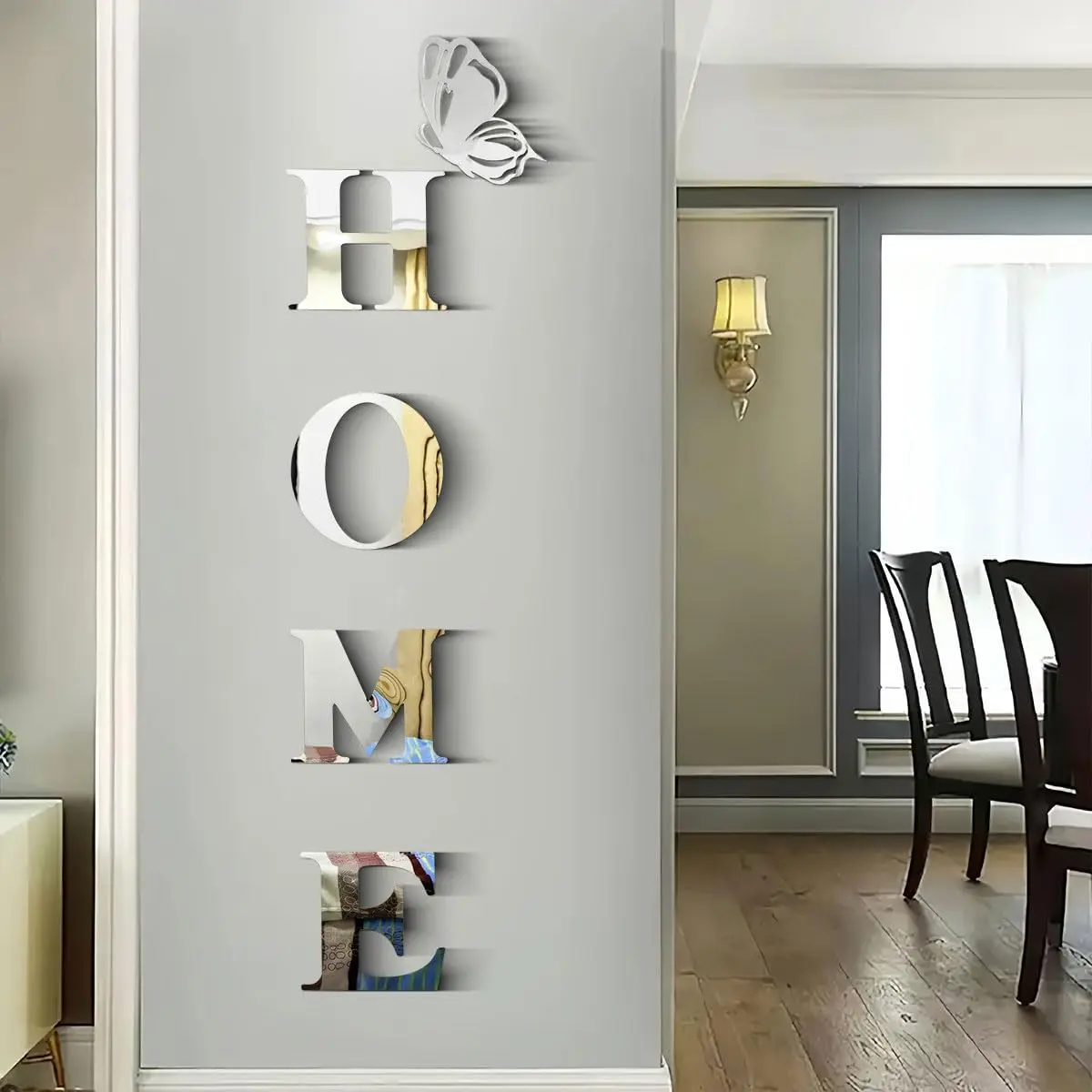 Home Wall Decor Acrylic Mirror Letters Signs Mirrors, Home Mirror Stickers Wall Decorations Silver Decor for Living Room Bedroom Decals