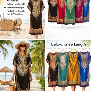 Women’s Boho Kaftan Midi Dress – Loose Fit Dashiki Style | One Size | Assorted Designs | 3-Pack