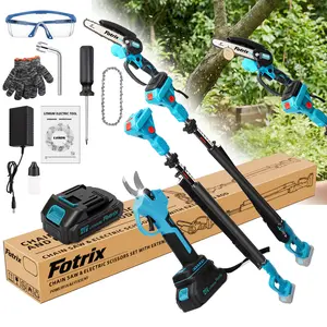 Fotrix 21V Cordless 4-in-1 Garden Tool Set – Brushless Electric Pole Chainsaw & Pruner for Tree Trimming, Telescopic & Lightweight Design with Safety Accessories for Effortless Yard Care chainsaw wireless pruning branches chainsaw