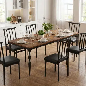 71-Inch Modern Farmhouse Dining Table for 6-8 - Sturdy Rectangular Wood Top with Unique Legs - Scratch-Resistant for Big Families & Parties