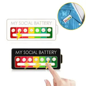 Social Battery Slider Pins 2 Pack, Funny Interactive Mood Pin for Introverts, Novelty Cowboy Design Enamel Pins for Jackets Backpacks Bags, Cute Aesthetic Accessories for Men Women, Funny Birthday Gifts for Girlfriend Wife Her Friends