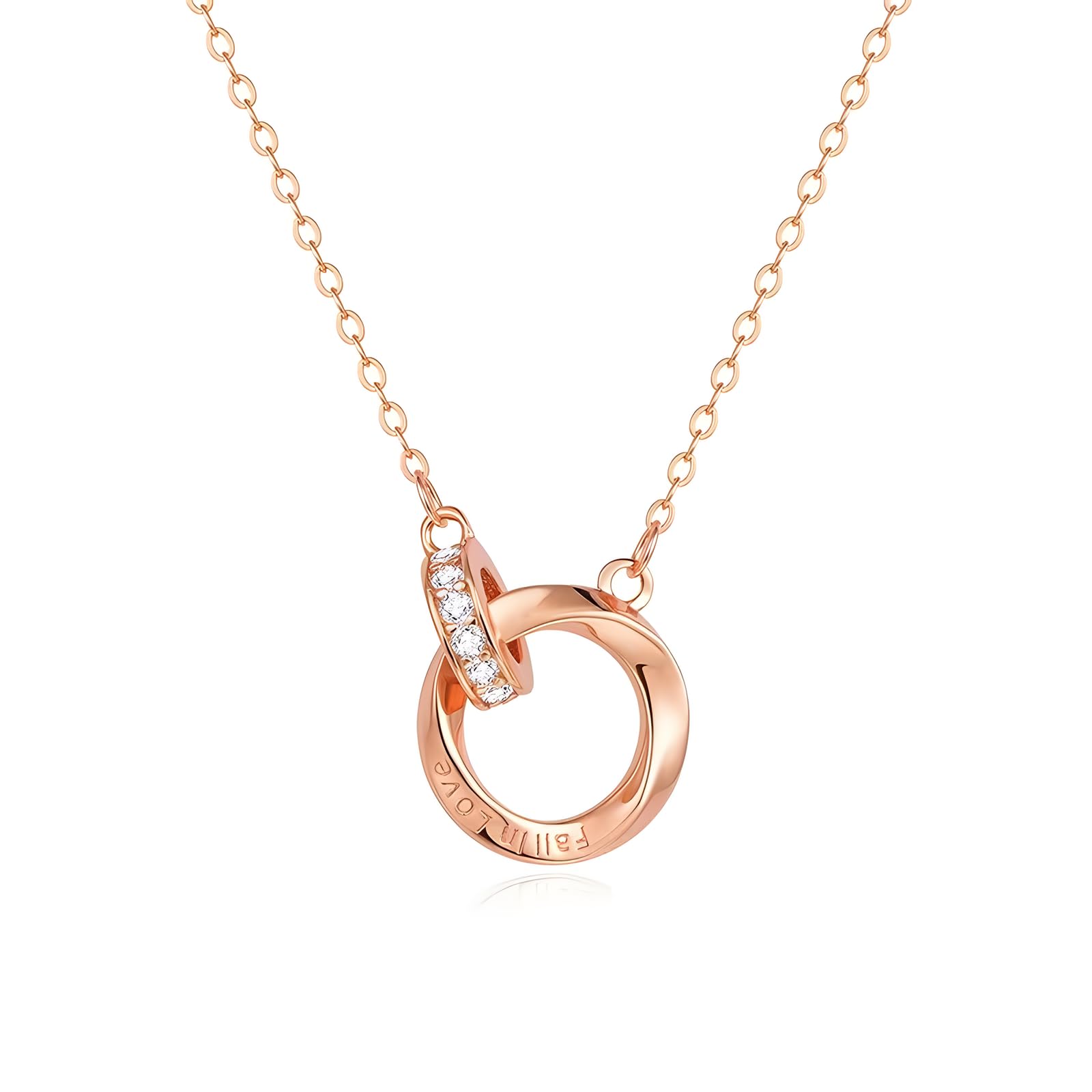CAROVO Double Interlocking Circles Necklace, Cubic Zirconia Necklaces for Women, infinity Pendant Necklace 14K Gold Plated, Jewelry Gifts for Women Girls, Anniversary Birthday Christmas