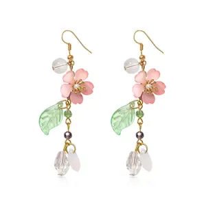 Cute Asymmetry Pink Flower Dangle Earrings for Women, Fairy Statement Summer  floral  Earrings with Refreshing Feel, Ideal Seaside & Idyllic Holiday Jewelry, Must-Have Dangle Earrings for Summer Beach & Casual Daily Wear