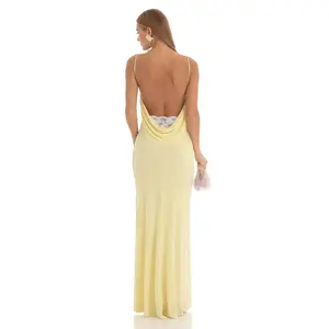 Lace Open Back Maxi Dress in Yellow