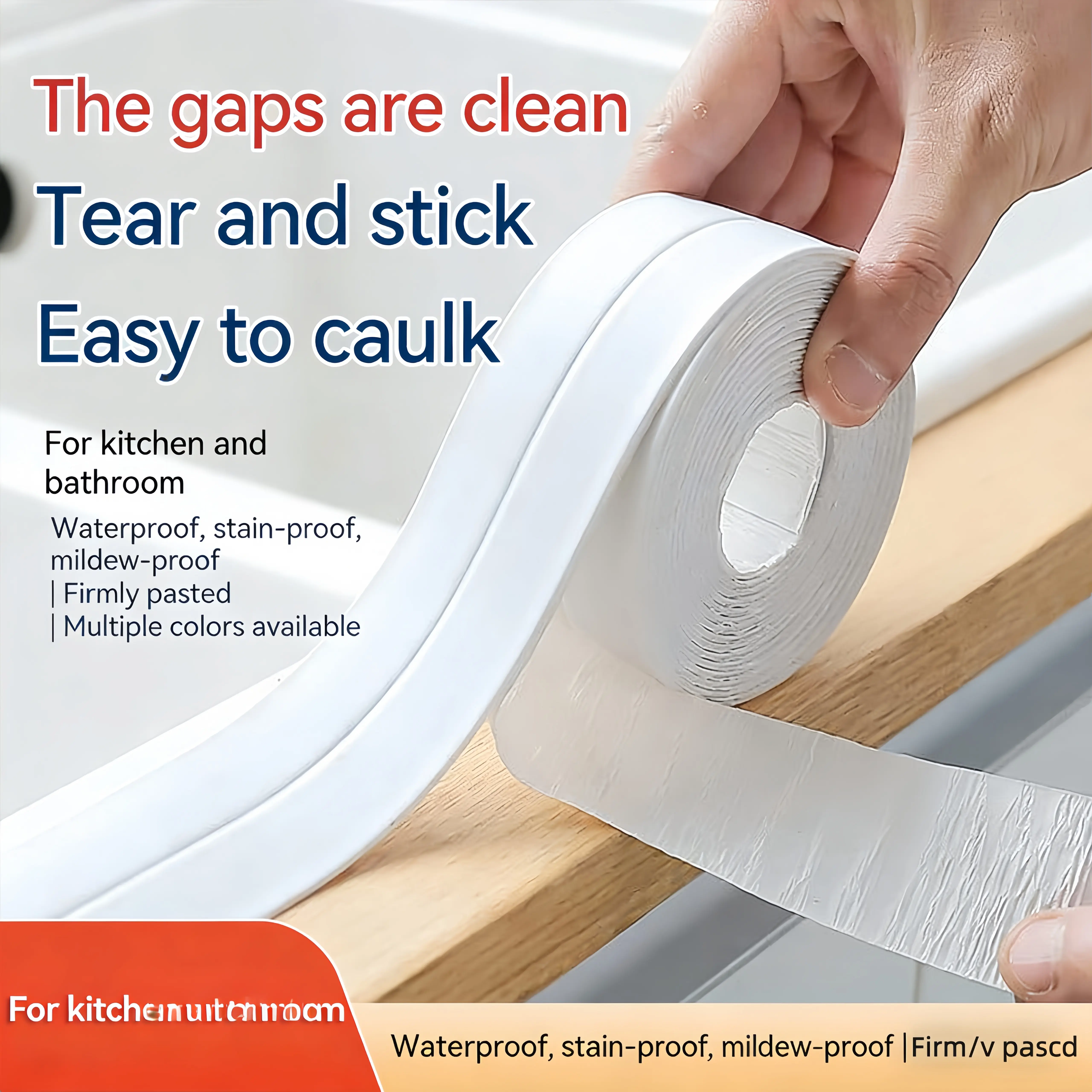 White Bathtub Caulk Tape, 3.2m Self-Adhesive Caulk Repair & Edge Fixing Sealer for Bathroom, Kitchen Sink, Toilet Edges with Easy Application & Durability, Caulk Repair Sealing Tape