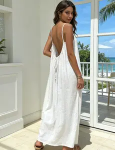 Natural Life Dresses, Women's Solid Color Backless Cami Dress, Casual Sleeveless Dress for Summer, Ladies Clothes for Beach Holiday Vacation