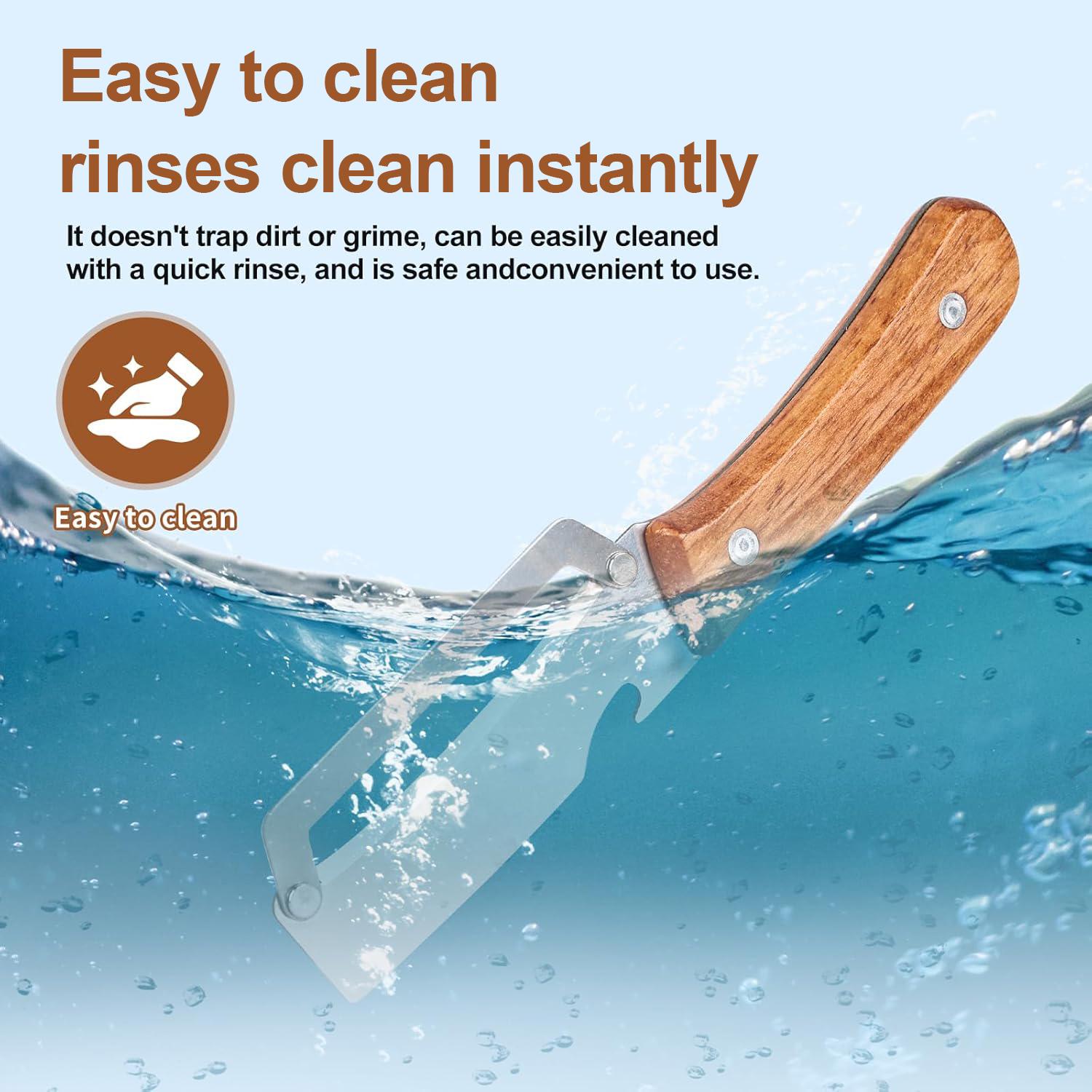 2-in-1 Vegetable & Fruit Peeler with Stainless Steel Blade and Bottle Opener, Ergonomic Wooden Handle, Wooden Handle Kitchen Tool for Potatoes, Apples, Zucchini, Papaya & Pumpkin