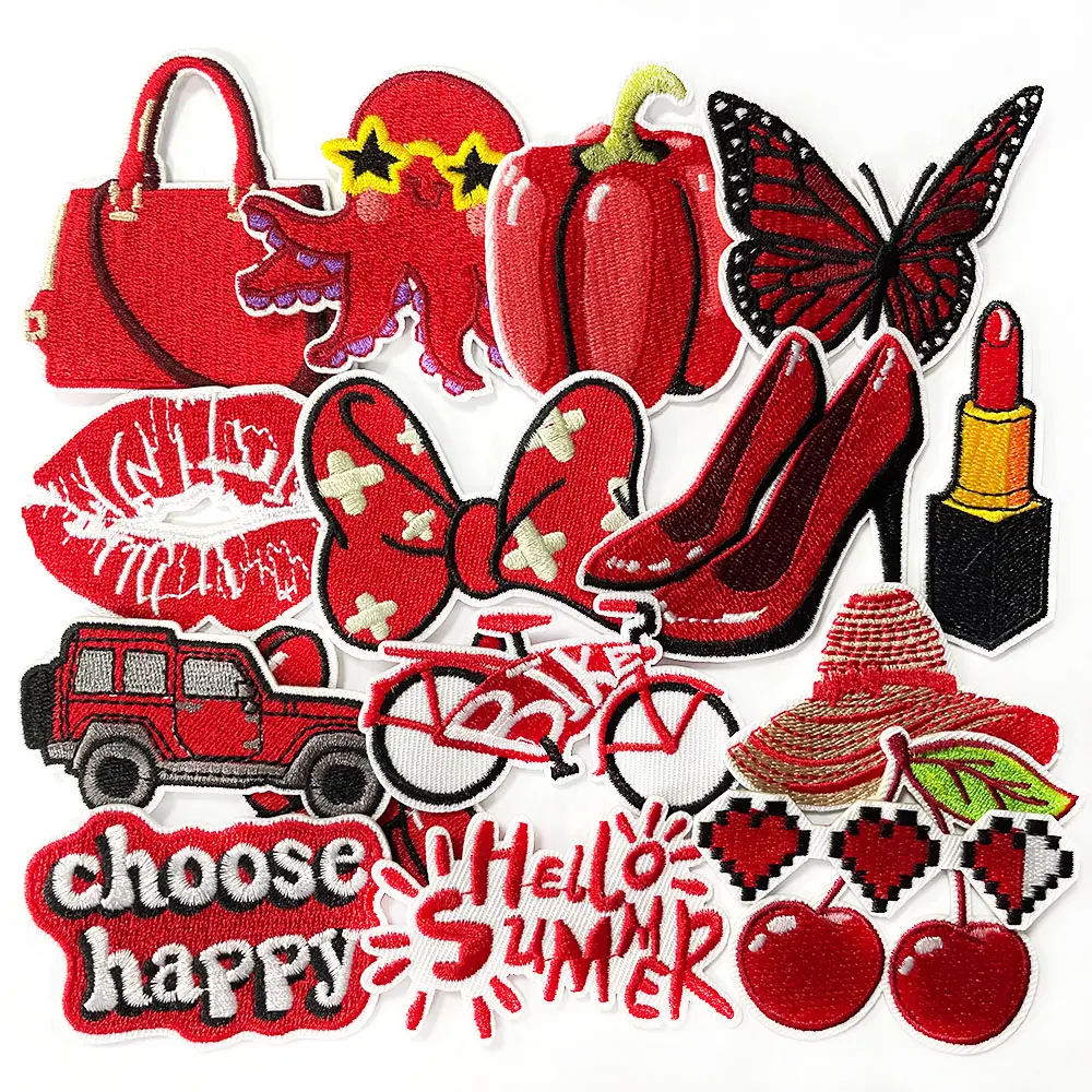 16PCS Vibrant Red Iron-On Embroidery Patches - Sew-On Appliques Embellishments for Embroidery Craft, Patches Trim & Embellishments, DIY Clothing Jackets Jeans Hats