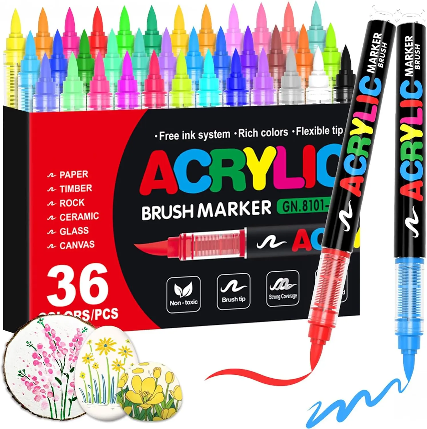 【TikTok Top Seller】Acrylic Paint Marker - 36 Color pc Marker Pen Set, Artist Fine and Brush Tip Marker for Kids Adult Coloring Books Note Taking,  Ston Graffiti, DIY Crafts, Drawing Art Supplies Kit and School Essential, exquisite Gift, Art Pen Set