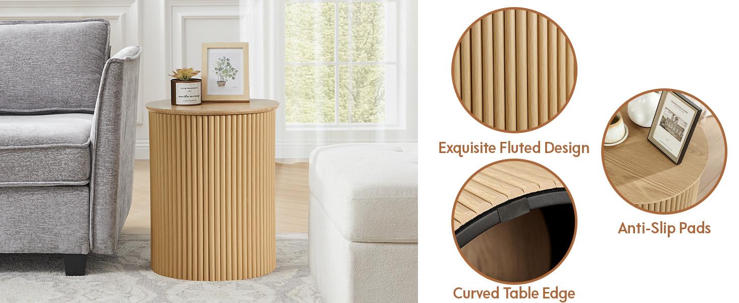 Giratree Small Round Side Table Fluted Night Stand, Mid Century Modern End Table, Circle Bedside Tables Wood Nightstands for Small Spaces, Living Room, Bedroom Giratree Small Round Side Table Fluted Night Stand, Mid Century Modern End Table, Circle Bedside Tables Wood Nightstands for Small Spaces, Living Room, Bedroom
