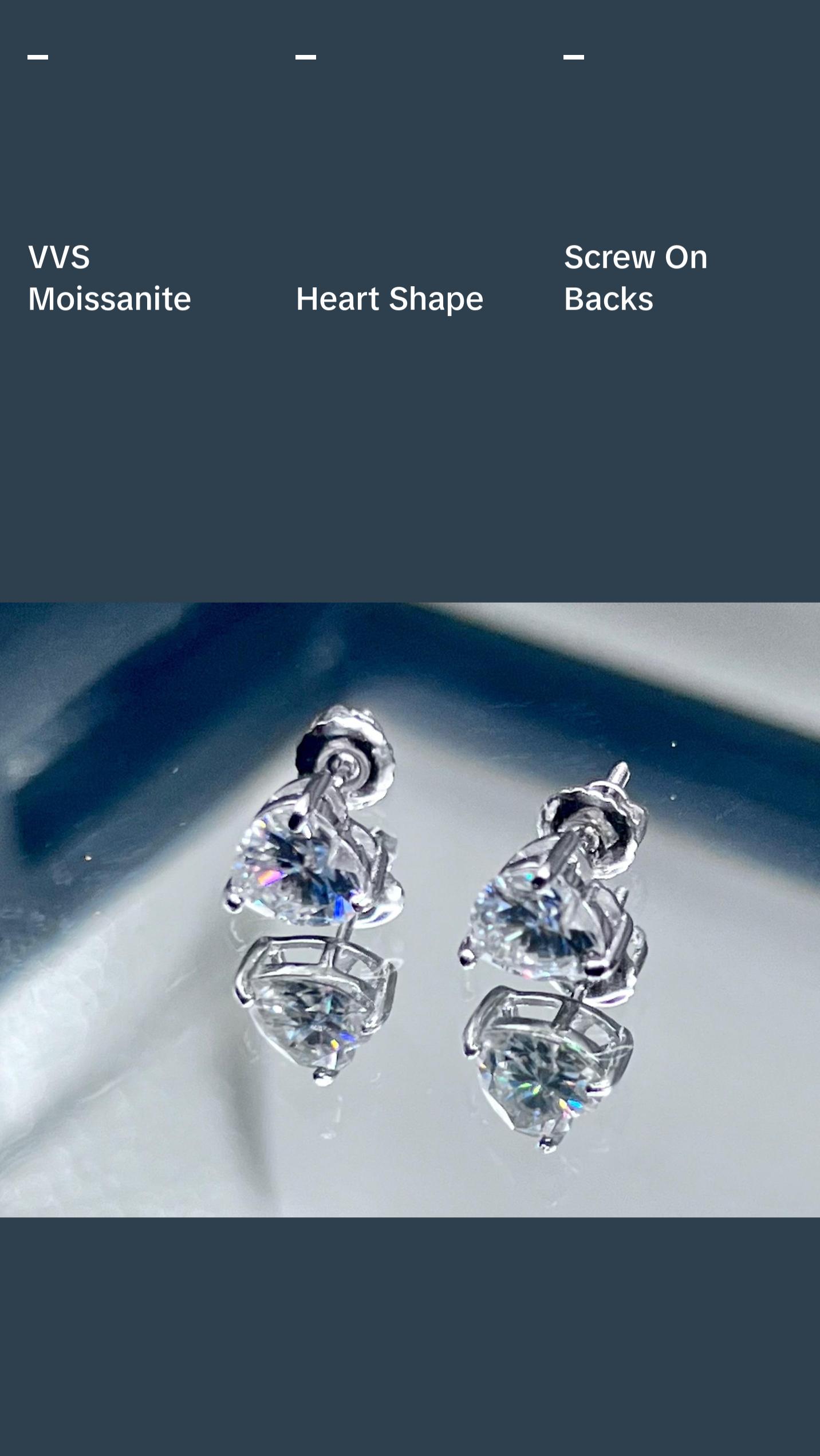 Heart Shaped Sterling Silver VVS Earrings