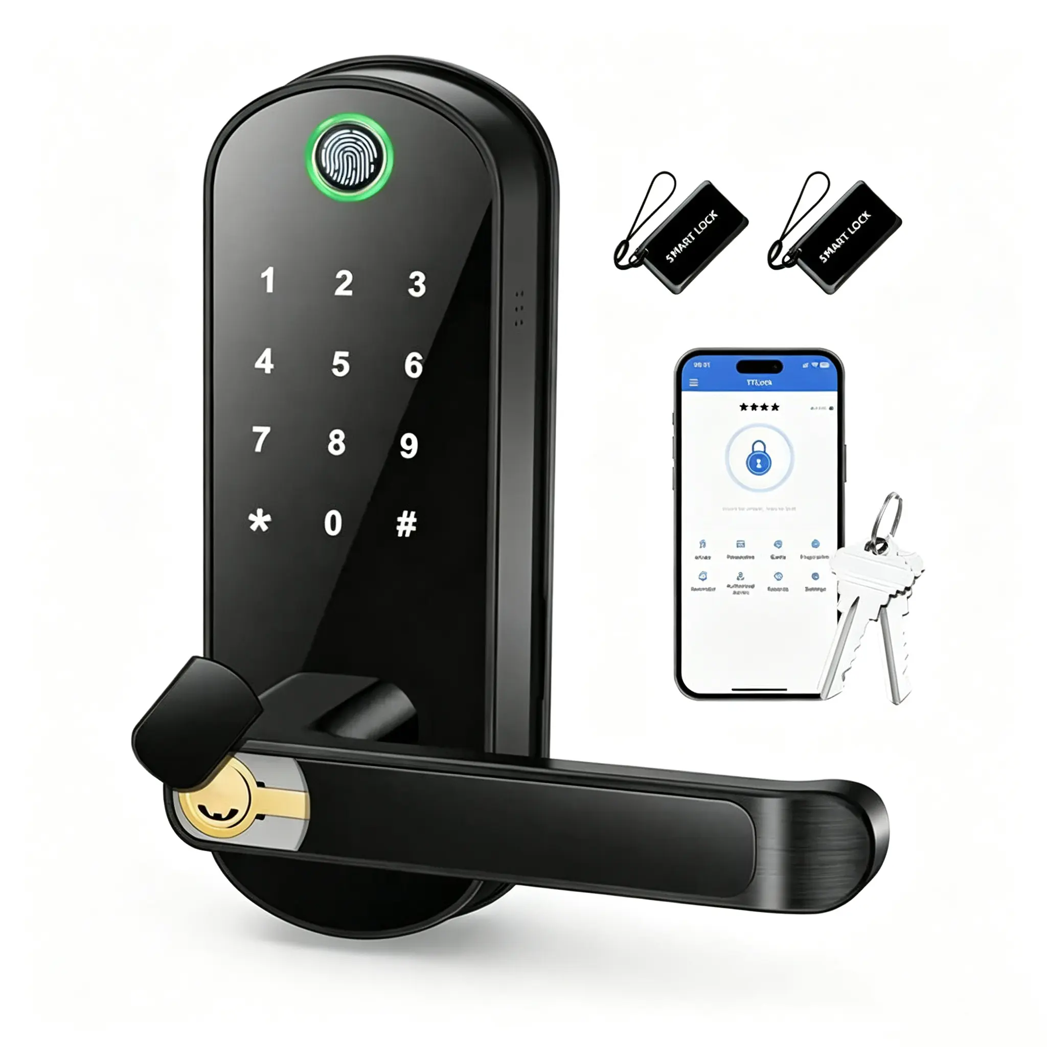 [Deals For You Days]Smart Lock With Handle Keyless-Entry Fingerprint: EUERTE Digital Electronic Lock with Code , Fingerprint Sensor, Electric Door Knob, Biometric Door Handle Lock, Perfect for Exterior/Interior/Entry/Bedroom Doors Security FathersDayGift