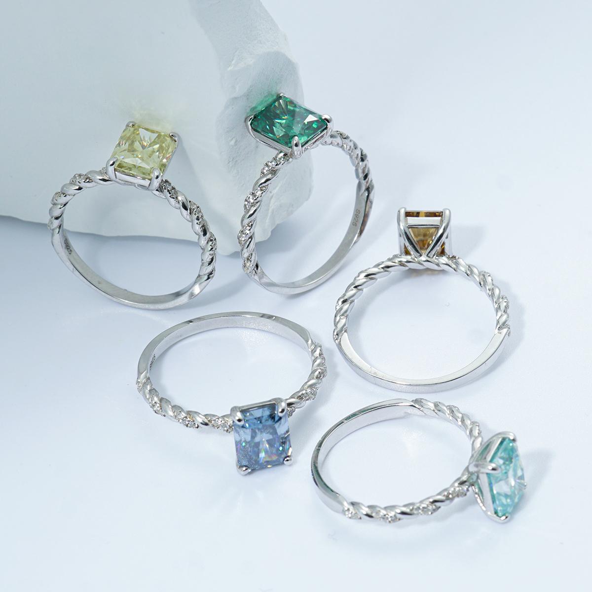 Delzzad 3ct Solitaire Twist Band Ring Radiant Synthetic Moissanite Ring Band In 925 Sterling Silver Christmas Gift