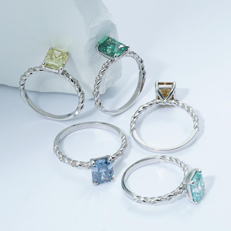 Delzzad 3ct Solitaire Twist Band Ring Radiant Synthetic Moissanite Ring Band In 925 Sterling Silver Christmas Gift