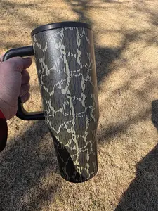 Camo for the Guys 40 oz No Spill Lid Double Wall Insulated Stainless Steel Tumbler Pink Green Bows - So Cute