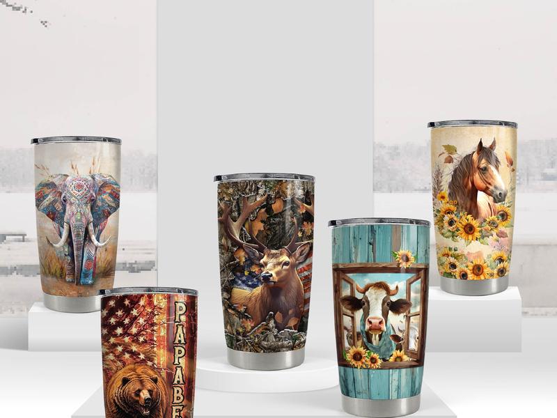 Sandjest Hunting Collection 20oz Coffee Tumbler with Lid, Portable Travel Mug, Stainless Steel Insulated Flask, Drinkware Gift on Christmas Birthday