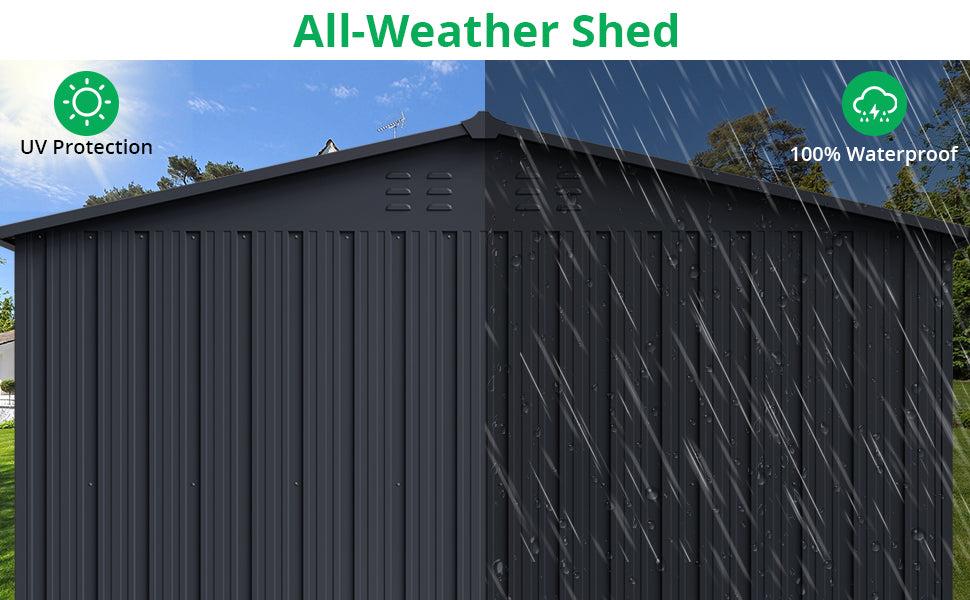 【GARVEE】10' x 8' Metal Storage Shed with Lockable Doors, Durable Steel Utility Tool Storage House for Outdoor Use in Garden, Backyard, Patio, Available in Grey and Brown