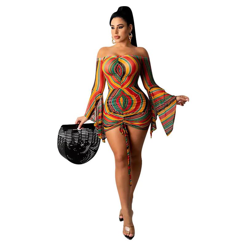 Long Sleeve Flared Sleeve Dress