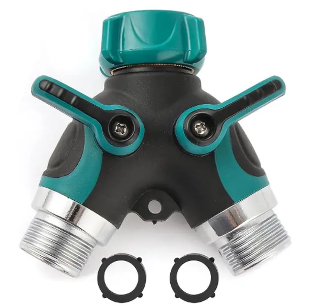 2 Way Hose Splitter with Independent Control Valves– Control 2 Hoses at Once No Leak Y Connector No Leak Water Faucet Diverter for Lawn, Car Washing, Pet Cleaning & Garden Irrigation